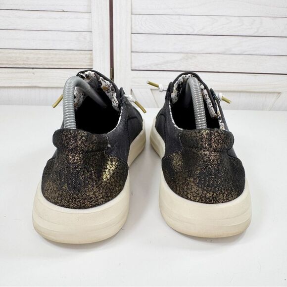 Hey Dude Karina Shimmer Lace Up Sneakers Denim Black Metallic Gold Womens 11 - Picture 6 of 12